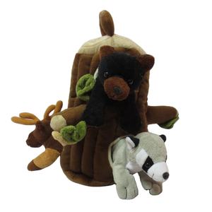 Peluche animal en peluche écureuil, jouet pour bébé petit écureuil, renne, ours noir, raton laveur, lion, renard dans le trou d'arbre - Product Image 1