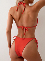 Ensemble de maillot de bain bikini pour femme, coupe haute, bretelles fines, motif uni, réutilisable, sport, naturel