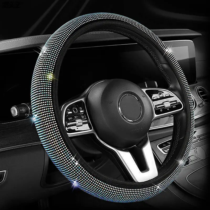 Cubierta de volante de accesorios de coche Bling de estilo diamante completo para mujeres hombres cuatro estaciones