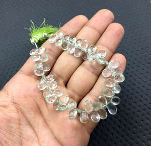 ลูกแพร์อเมทิสต์สีเขียวธรรมชาติอัญมณี48ชิ้นลูกปัด Briolette ขนาดเล็กสำหรับการทำเครื่องประดับที่สวยงาม - Product Image 4