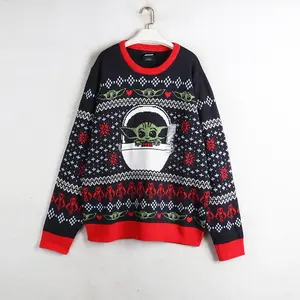 Venta al por mayor de invierno de punto Unisex divertido de punto personalizado de lana de algodón pulóver familia feo para hombre suéter de Navidad
