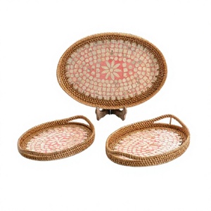 Plateau de service ovale en nacre et corde, qualité supérieure, pour thé et café, usage domestique et hôtelier - Product Image 1