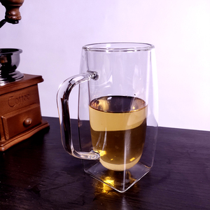 Taza de vidrio de doble pared hidroclórica DE ALTO borosilicato con asa cielo redondo y tierra cuadrada - Product Image 2