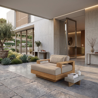 Canapé d'extérieur en teck, une place, modulaire, sectionnel, mobilier de jardin moderne, rembourrage imperméable pour villa