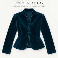 Veste courte ajustée en velours uni pour femme, col montant, boutons grenouillère, manches longues, idéale pour les occasions spéciales