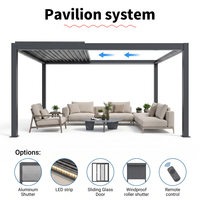Pérgola Moderna de Aluminio Yue Ling, con Recubrimiento de Polvo Negro, Rectangular, para Exteriores, Junto a la Piscina, con Paneles de Vidrio