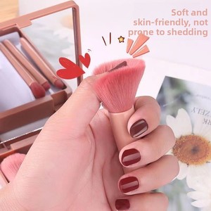 Ensemble de 5 mini pinceaux de maquillage, étui miroir rose, fibres synthétiques, fond de teint, kit de pinceaux cosmétiques portables pour le visage, pour les voyages - Product Image 4