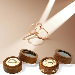 Boîte à bijoux en bois, boîte de rangement ronde en bois massif avec doublure en velours pour emballage cadeau - Product Image 3
