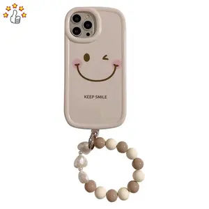 Đáng yêu dễ thương mặt cười trường hợp điện thoại silicon mềm trường hợp điện thoại với hạt khác nhau dây đeo điện thoại chống sốc Bìa