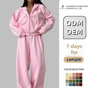 Sudadera con capucha y cremallera frontal informal de manga larga con logotipo personalizado, pantalones para correr con cordón, conjunto de entrenamiento atlético de dos piezas para mujer - Product Image 2