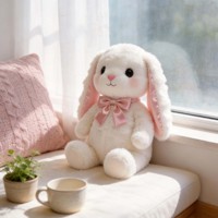 Peluche Lapin Blanc Kawaii avec Nœud Rose Mignon, Doux et Moelleux, Poupée en Peluche Lapin aux Longues Oreilles, Cadeau Personnalisé, Fabrication OEM ODM