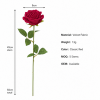 Rose rouge en velours de soie en gros, tige unique, 50 cm, tête de 8 cm, rouge classique, faite à la main, pour la Saint-Valentin, mariage, décoration intérieure