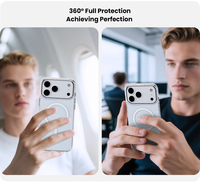 Étui de téléphone C&T transparent en PC dur + métal, antichoc, magnétique, protection 360° avec protection de l'objectif pour 17 Pro Max (multicolores)