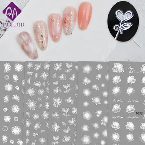 Beliebte weiße transparente Blume Nail Art Aufkleber Aufkleber 3D stereo skopische Nagel Zubehör