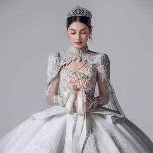 sachin and babi light blue dress HONGIVEY Short Sleeves Mermaid Wedding Dress Empire Waist Bateau Fitte main image 1