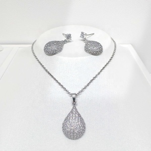 Ensemble de bijoux en argent sterling 925 plaqué rhodium, design goutte d'eau, émail, zircon, pour femme, cadeau de mariage. - Product Image 4