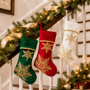 Chaussette de Noël de luxe en velours estampé or, écologique et durable, grande taille, sac cadeau pour cheminée, fête de Noël, maison - Product Image 3