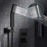 Robinet de douche mural de luxe à poignée unique, colonne de jet en acier inoxydable de 12 pouces, noir mat, avec cartouche céramique en laiton doux