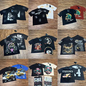 T-shirt da uomo di alta qualità in cotone pesante 100% con stampa graffiti Hot Brick e strass, modello <span class=keywords><strong>Hell</strong></span>/stars retrò, vestibilità ampia - Product Image 2
