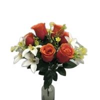 Venta directa de fábrica, seda, Rosa artificial barata, mezcla con lirio, ramo, flores funerarias para el Día de los Caídos - Product Image 4