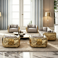 Italienisches Luxus-Ecksofa für Wohnzimmer, Sessel aus mattem Echtleder, Messinggestell, umweltfreundliches Möbelset