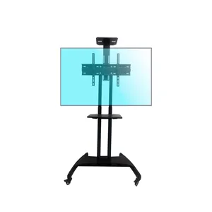 D910W Height Adjustable Vesa 400 To 600mm Tilt Floor Stand With Wheels Mobile TV Trolley For 32-75 Inches