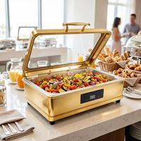 FANTIF Catering Doppelbehälter Hydraulischer Glasdeckel Gold Digitaler Elektrischer Chafing Dish Buffet Edelstahl Speisenwärmer Set