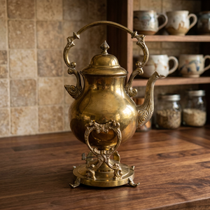 Vintage Brass Tea Kettle With <b>Lid</b> Metal Handle Water <b>Pot</b> Kettles Decorative Kitchenware - Product Image 3