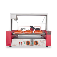 Nouvelle machine à hot-dogs commerciale en acier inoxydable, 7 rouleaux, équipement de snack, rouge, électrique, automatique