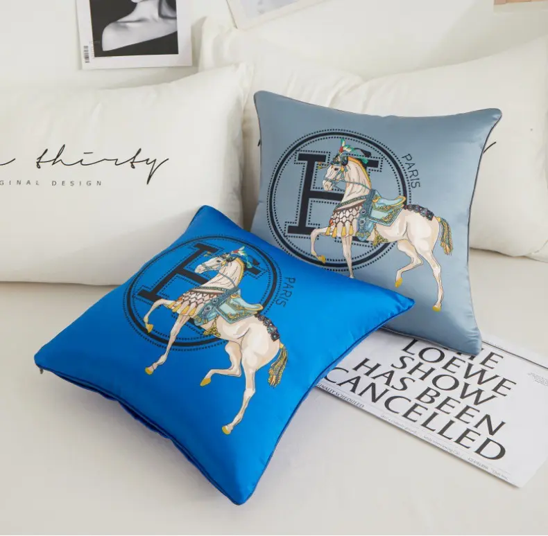 Оптовая продажа, роскошная наволочка для подушки с принтом лошади в нордическом стиле, шелковистая атласная декоративная наволочка для подушки