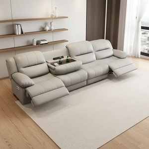 Genuine Leather Sectional 4 Seater Recliner Sofa Set USB Charging Port Wall Free Design for Space Saving Comfort - Product Image 5