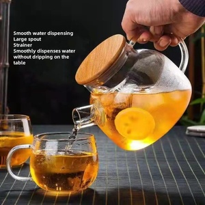 Handmade Clear High Borosilicate Glass Heat Resistant Teapot With Bamboo Lid <strong>Microwaveable</strong> Tea <strong>Kettle</strong> - Product Image 2