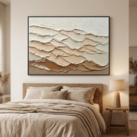 Peinture à l'huile abstraite de luxe Wabi Sabi, peinte à la main sur toile, motif vague beige et marron, impasto épais, encadrée