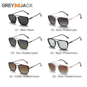 เกรย์แจ็คแว่นกันแดดโลหะสำหรับทุกเพศ กรอบทรงแปดเหลี่ยมสีดำ เลนส์ TAC ป้องกันรังสียูวี 400 ประเภท 3 แว่นกันแดด - Product Image 2