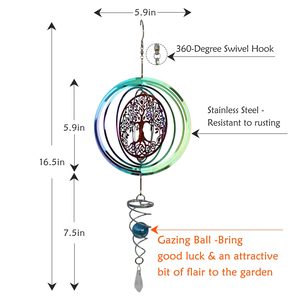 Rueda de viento colgante, decoración de jardín de Metal 3D, cinturón giratorio de viento para exteriores, gancho giratorio y bola de mirada, decoración de árbol de la vida - Product Image 6