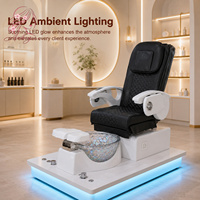 Fauteuil de pédicure électrique inclinable avec spa pour les pieds sans tuyauterie, station de massage avec bassin en verre pour salon de beauté et de manucure