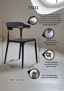 Fauteuil d'extérieur minimaliste noir léger au design géométrique |   Chaise de jardin empilable en polypropylène de qualité supérieure - Product Image 2