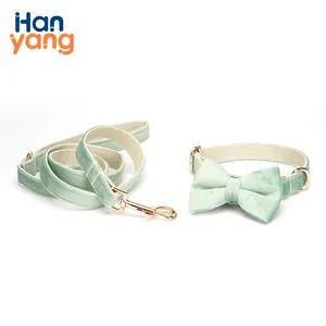 HanYang OEM Custom multiple colour velvet personalise dog collar leash Custom Thick Velvet Gold Buckle Pet Collar Leash