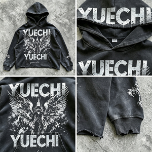 Sudadera con Capucha Corta Personalizada de 500 g/m², Estilo Urbano, Lavado Ácido, Desgastada, Corte Cuadrado, para Hombre, 100% Algodón, Hip Hop - Product Image 4