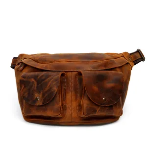 Custom Vintage Cowhide Crazy Horse Leather Sling Cross Body Crossbody Shoulder Bag Genuine Leather Chest Bags For Men