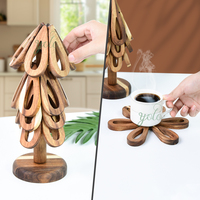 Dessous de plat en bois pour plats chauds Dessous de plat d'arbre Pots 4 Sous-verres en noyer pour Noël Décor à la maison Cuisine pliable Dessous de plat en bois Bowlt
