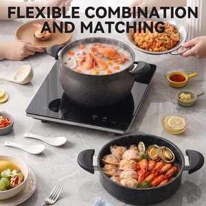 Batterie de cuisine antiadhésive en aluminium pressé, compatible induction, avec revêtement marbré, comprenant marmite à soupe, couscoussier, cuiseur vapeur et <span class=keywords><strong>cocotte</strong></span>, avec couvercle en verre - Product Image 3