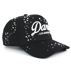 כובעי בייסבול שחורים לגברים עם 5 פאנלים, רקמה גדולה בהתאמה אישית, סיכת מתכת עם לוגו אבני חן, שוליים קמורים ובטנת סאטן - Product Image 5