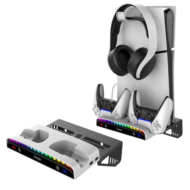 PG-P5S011 Universal Wall Mount for PS5 Slim Console Bracket for PS5 Gamepad Charging Dock Hanger With RGB Light Bar