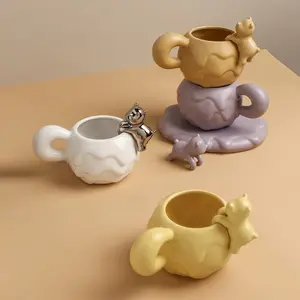 Sonhui Cốc Cà Phê Và Đĩa Gốm Sứ Mug Với Tai Lớn Tay Giữ Mẫu Fat Coffee Cup Set