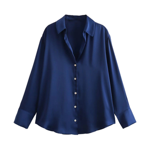 Camisa de mujer Fabricantes personalizados ODM Rayas Turn Down Collar Manga larga Button Down Tops Trabajo Oficina Blusas formales personalizadas - Product Image 6