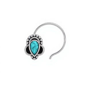 Bijou de nez en argent sterling 925 avec turquoise taille poire, style vintage bohème, pour femmes et jeunes filles, par Indian Mores - Product Image 1