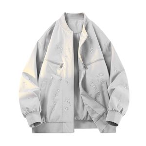 En la primavera de 2025, la nueva chaqueta americana impermeable con cuello de béisbol para hombre, estilo motociclista, es holgada, cómoda y transpirable. - Product Image 3