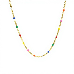 <span class=keywords><strong>Collana</strong></span> Colorata con Perline in Acciaio Inossidabile, Catena Placcata <span class=keywords><strong>Oro</strong></span> 18K, Girocollo per Donna, Gioielli da Festa - Product Image 1