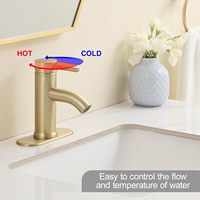 Robinet de salle de bain moderne à poignée unique en or brossé, à montage sur plan, avec siphon escamotable PONAFOU pour lavabo de caravane, 1 ou 3 trous